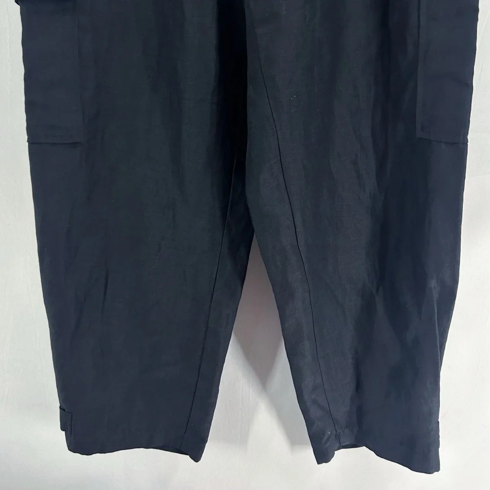 Aritzia Wilfred Kafka Black Linen High Rise Wide Leg Cropped Cargo Pants Size 10